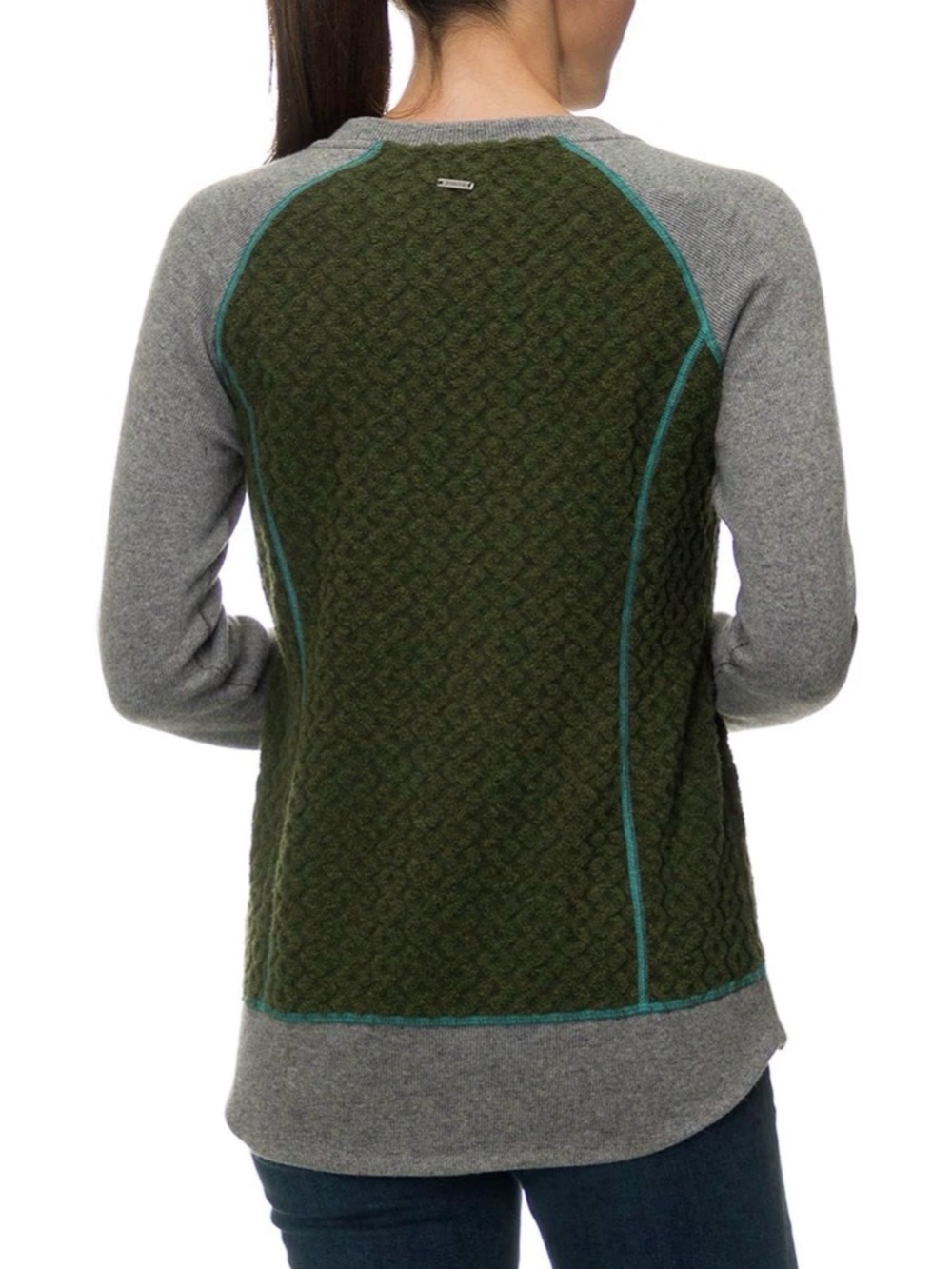 prAna Two-Tone Olive & Gray Crew Sweater Sz S B139 - Picture 2 of 5